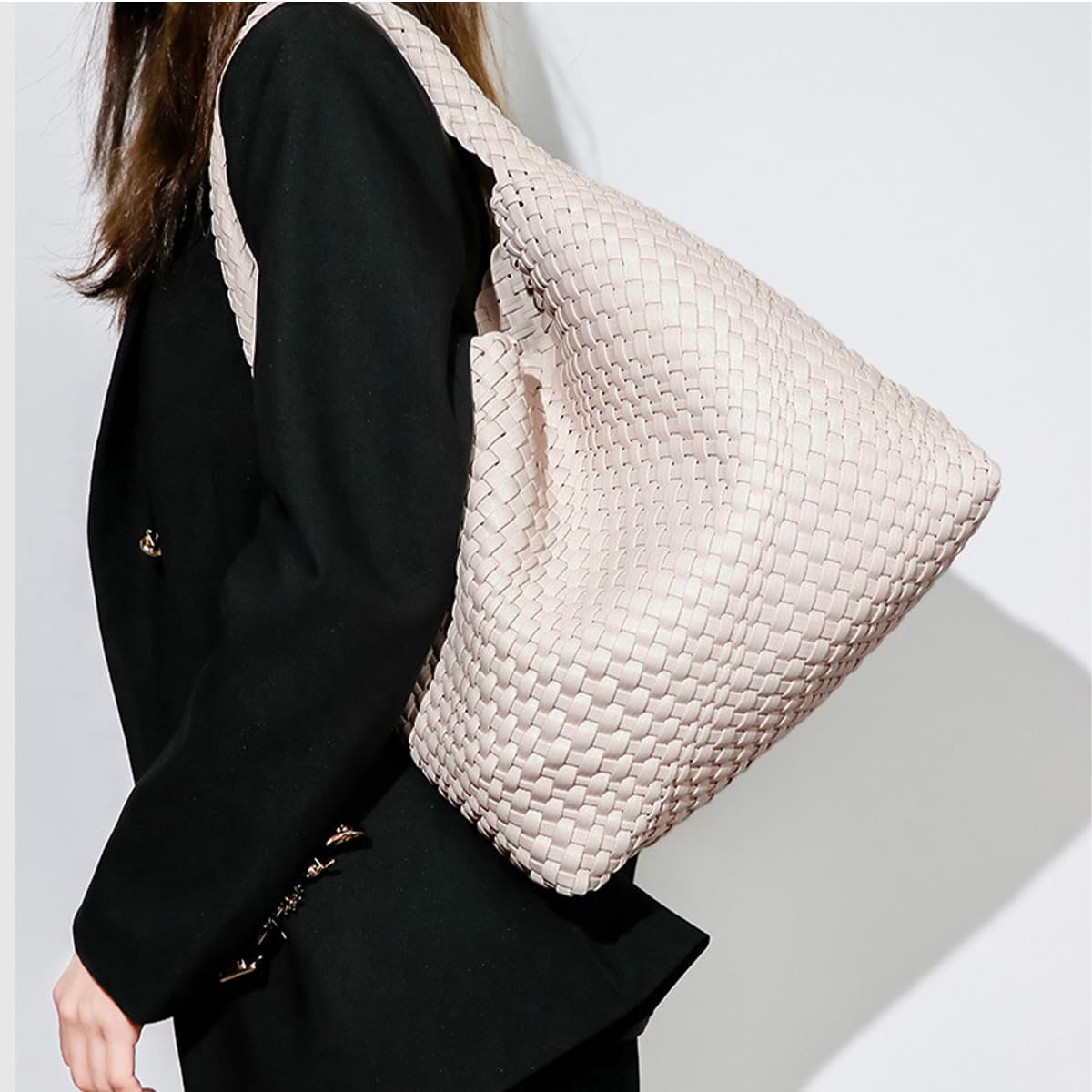 PS PETITE SIMONE Woven Tote Bag for Women Large Woven Purse Woven Leather Handbags Braided Purse Weave Purse Hazel