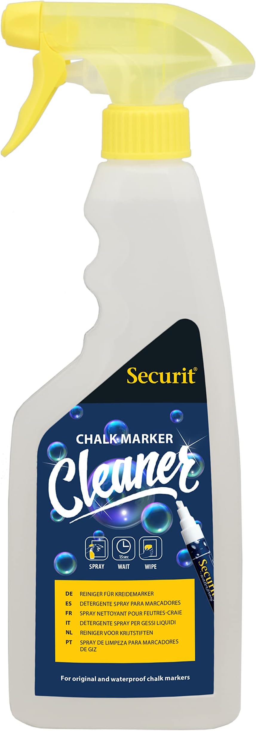 Securit Liquid Chalkmarker Pen Cleaning Spray 500ml - Remove Residue Liquid Chalk From Blackboards & Chalkboards, Paint Marker Cleaning Spray, School Supplies - Glass Cleaner