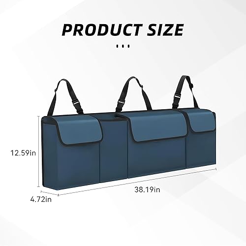 Miniatura 2 de Organizador de maletero de automóvil, para colgar en el asiento trasero, gran almacenamiento con correas ajustables, bolsa de carga plegable de PVC