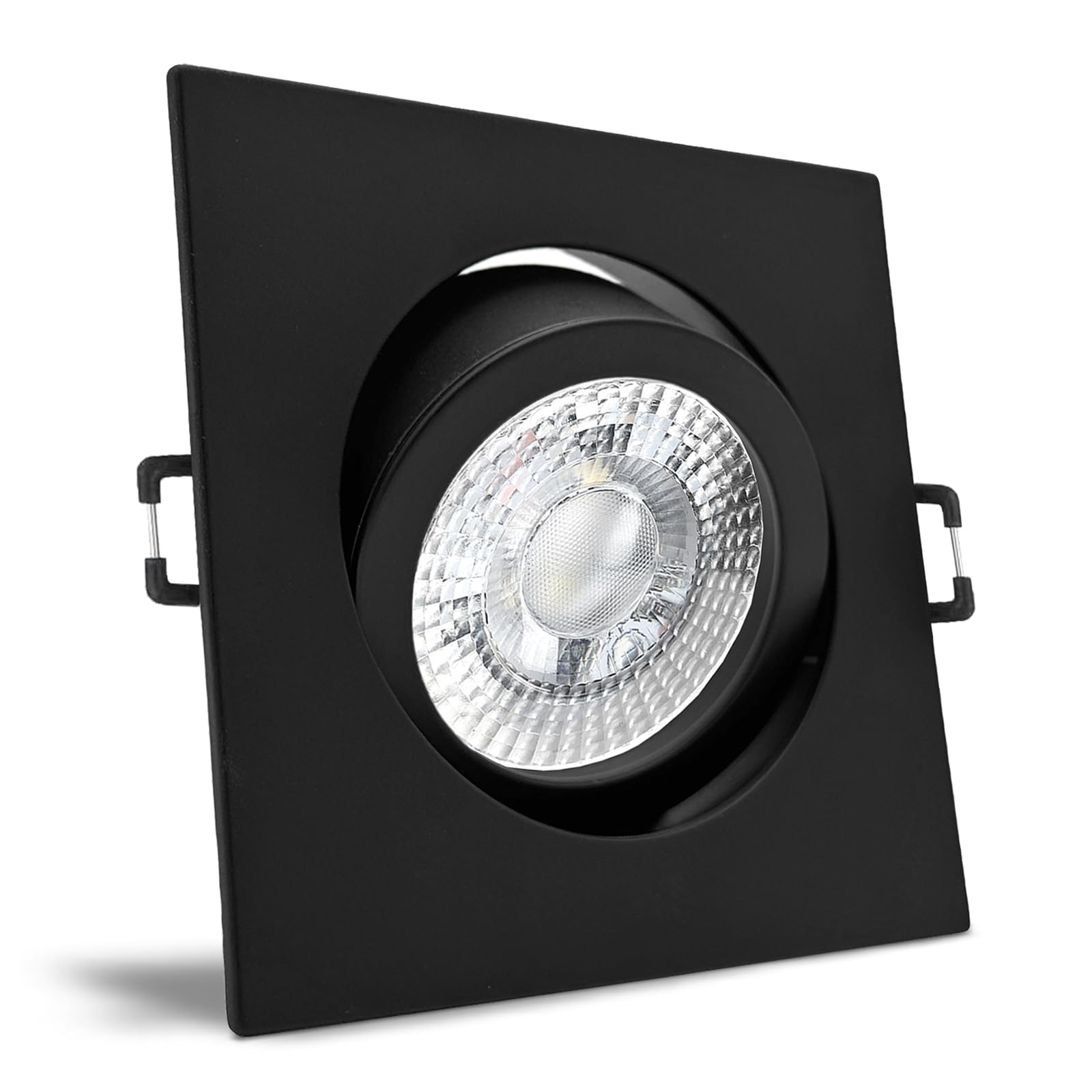 trendlights24 Carree-C LED Einbaustrahler 230V Schwarz eckig 3-Stufen dimmbar extra flach 35mm, 5er Set Neutralweiß 5W LED-Spots, Deckenspots schwenkbar