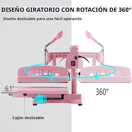 Miniatura 5 de Máquina de Prensa de Calor 8 en 1 de 15x15 Pulgadas, Máquina de Prensa de Calor para Camisetas Sombrero Gorra Taza Placa 360° Swing Away, Máquina de