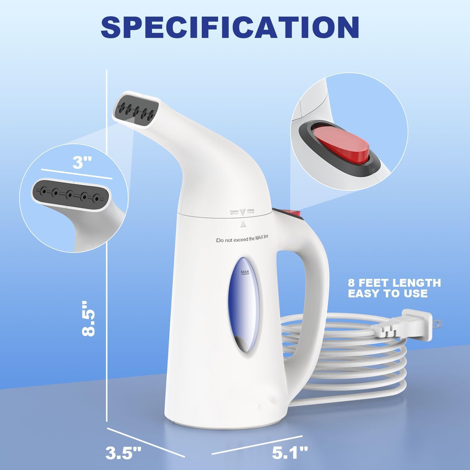 Steamer for Clothes, Clothes Steamer Handheld for Travel | Removes Wrinkles from All Fabrics,18-Min Continuous Steam, One-Button Easy Use, Perfect for Home, Office, Dorm & Business