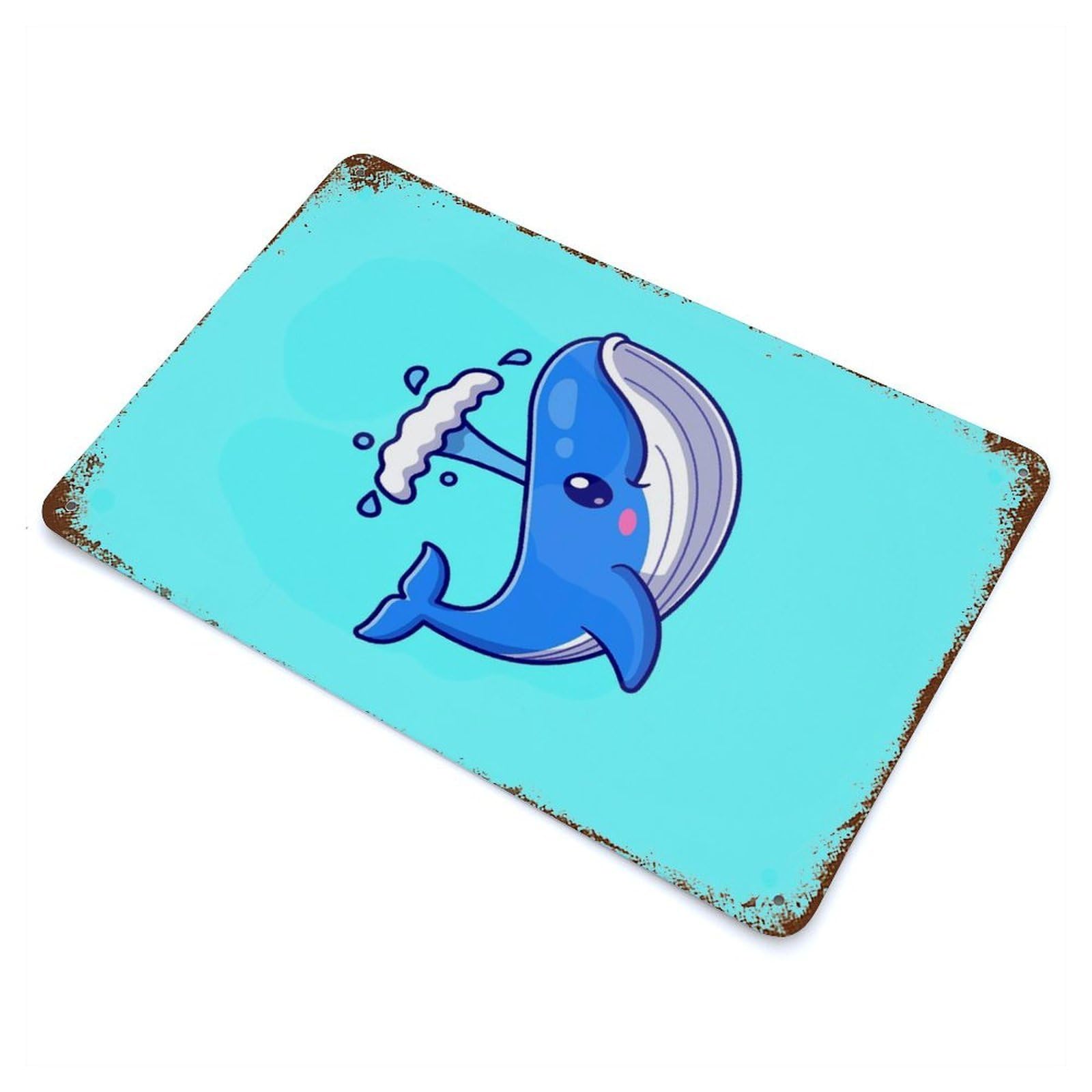 Cute Whale Cartoon Vintage Rust Metal Sign 11.8"x7.9", for Pub, Kitchen And Man Cave Decor, Rustic Home Decor