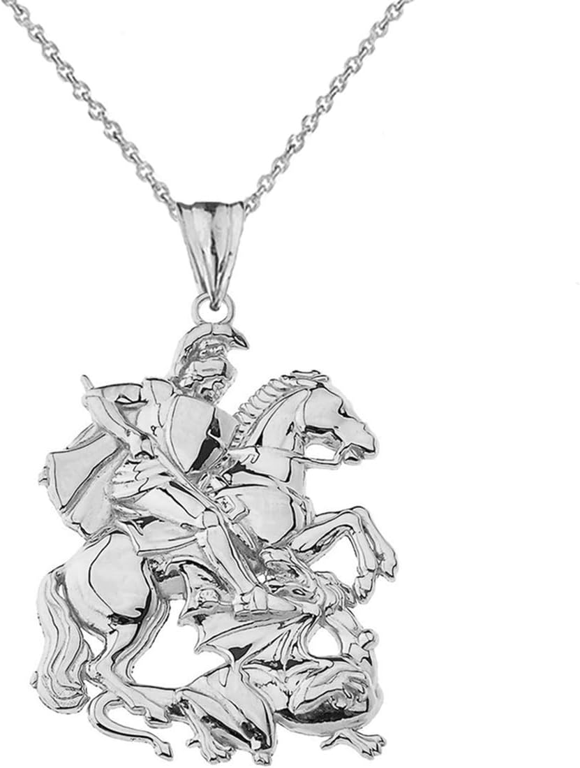 Fine Sterling Silver St. George The Dragon Slayer Pendant Necklace