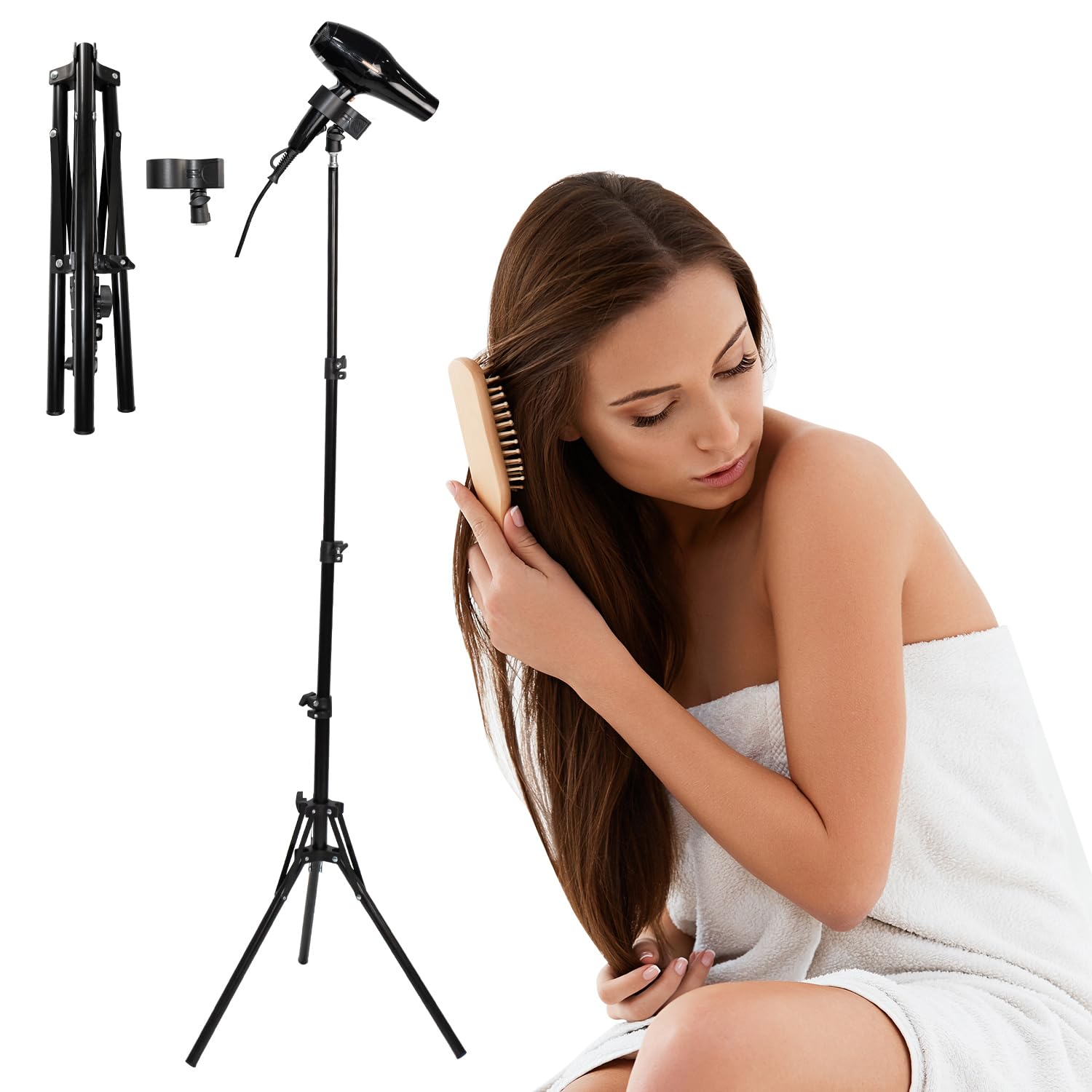 TOEVE Adjustable Hair Dryer Stand,Hands Free Blow Hair Dryer Holder Stand Aid with 360 Deg Rotation, Adjustable Hair Dryer Stand with Tripod and Universal Clip,For Dog Grooming