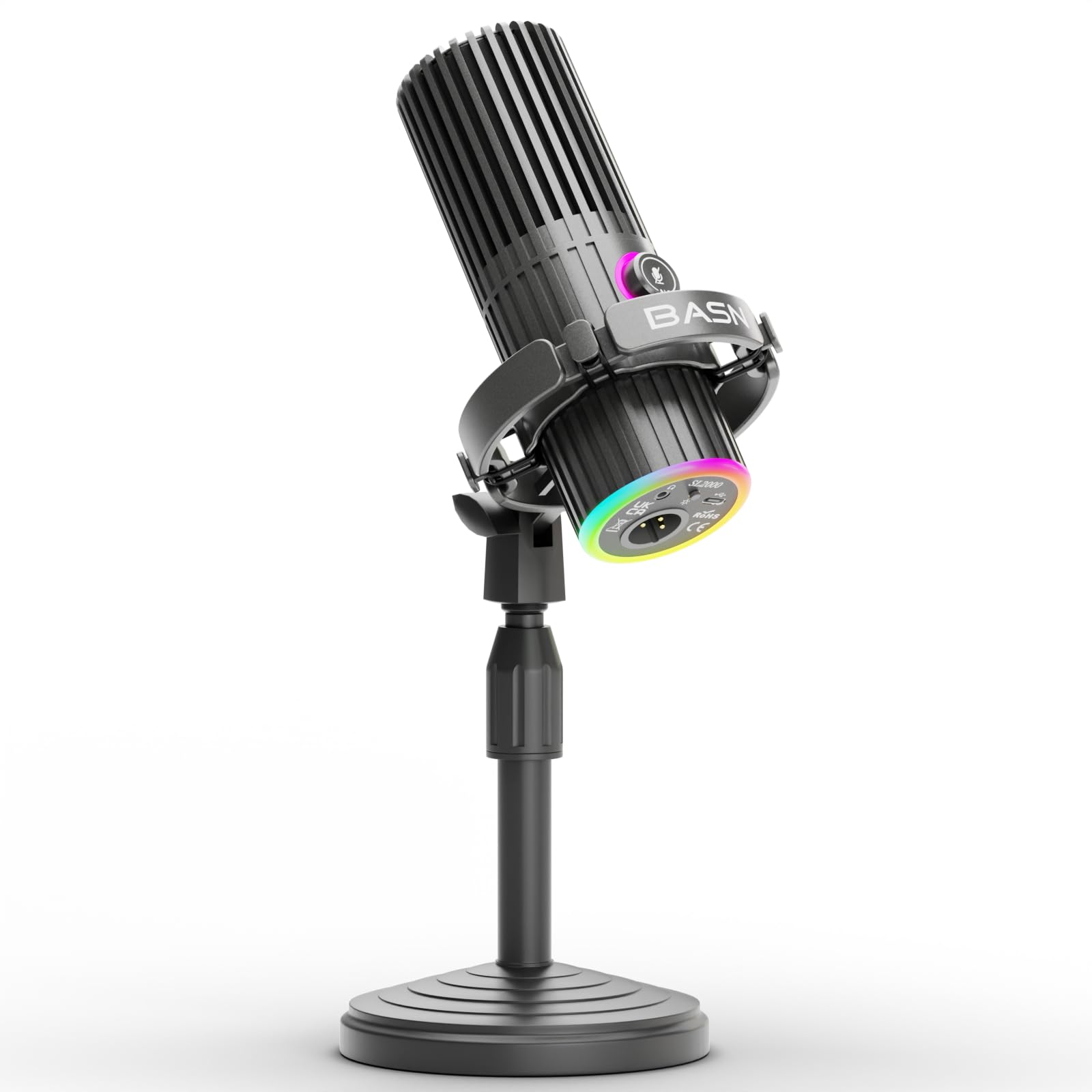 Microphone dynamique USB/XLR pour baladodiffusion BASN SL2000 avec surveillance du casque gris - 8