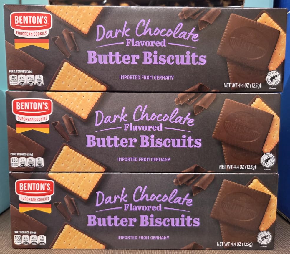 Bentons Dark Chocolate Flavored Butter Biscuits 4.4oz 125g (Three Boxes)