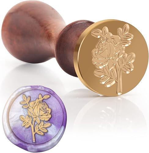 Miniatura 2 de Sello romántico de cera de rosas, elegante sello de sellado de plantas botánicas de jardín con mango de madera para estética floral, invitación de