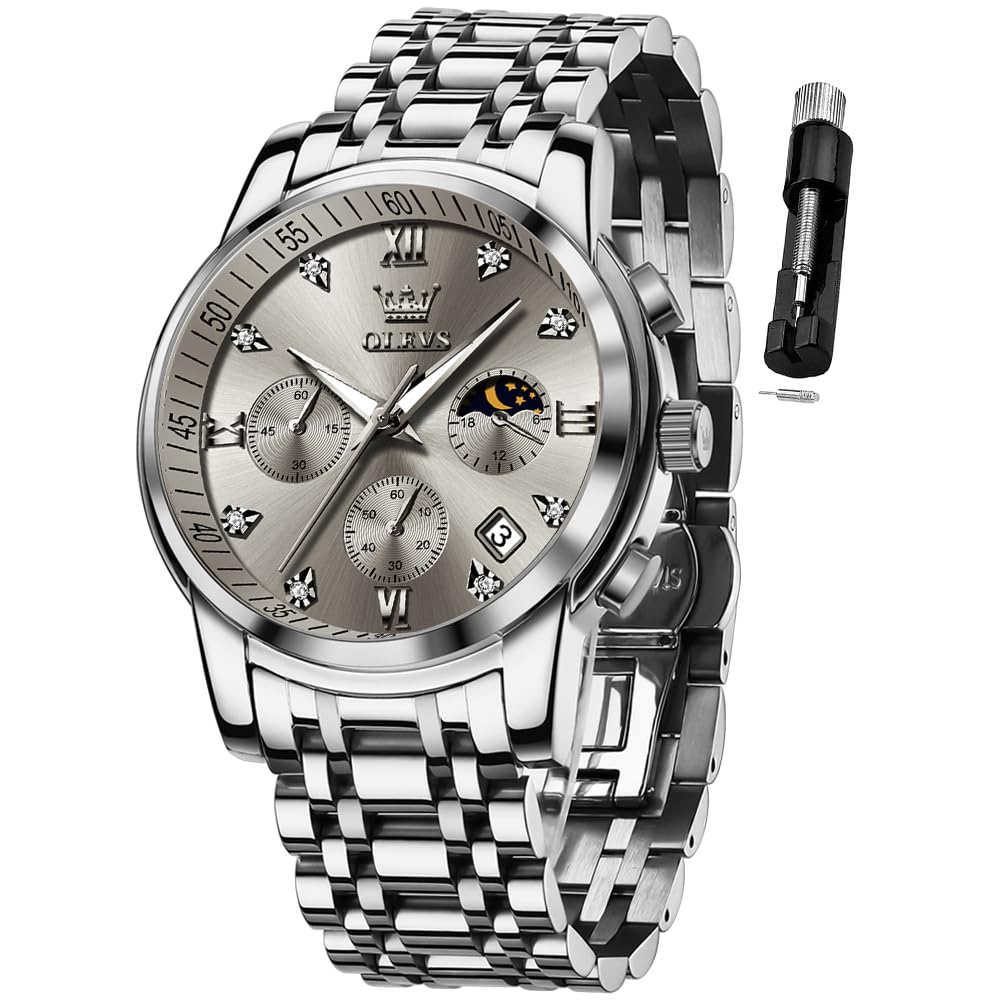 Watches for Men Chronograph Luxury Dress Large Stainless Steel Waterproof Luminous Busine…