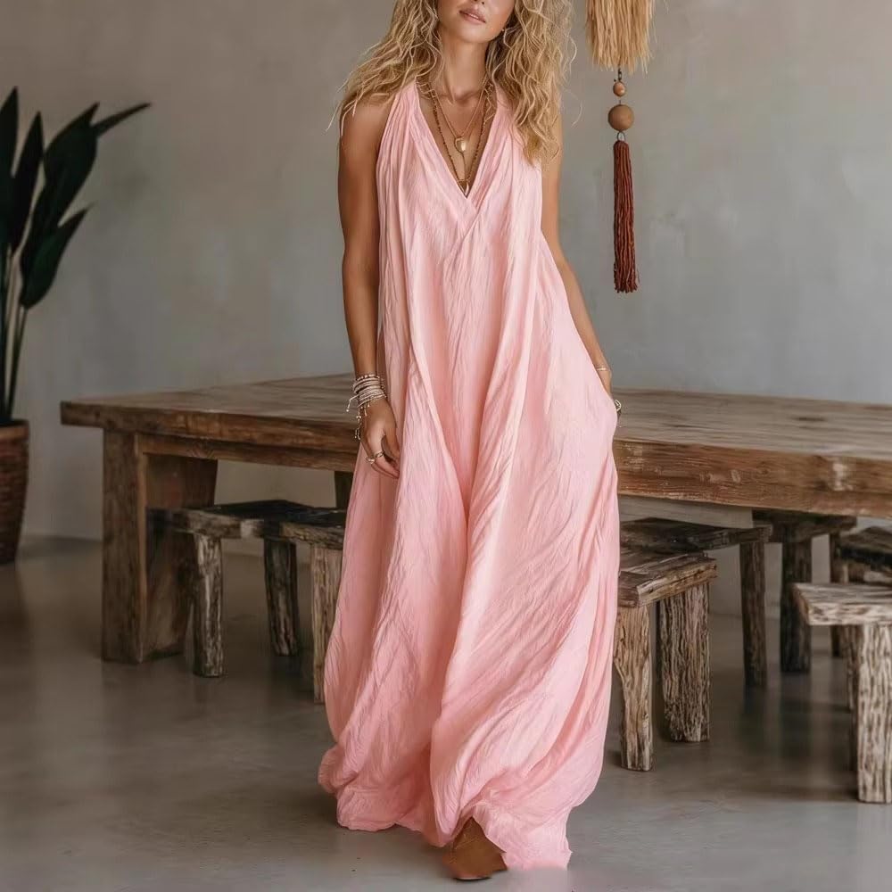 Abito lungo estivo da donna senza maniche con scollo a V