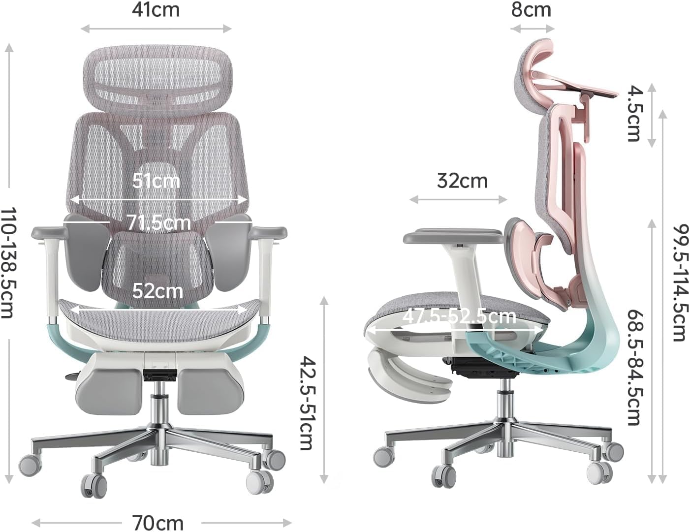 Hbada E3 Pro Silla de Oficina Ergonomica - Soporte Lumbar Dinámico de 3 Zonas, Reposacabezas 3D y Brazos 6D, Silla Ergonomica Escritorio con Reposapiés (Rosa)