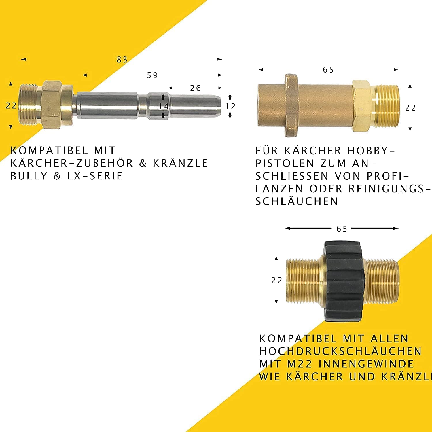 M&M Smartek manguera desatascadora, kit 6 piezas, para KEW/Nilfisk, M22 | Kit desatascador con manguera, adaptadores y boquillas según variante; comprobar conexiones, presión, contenido y equipo.