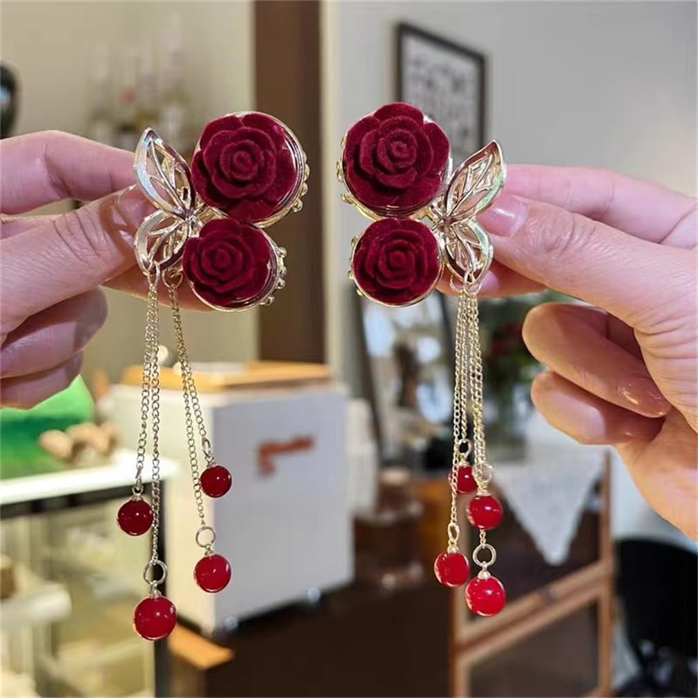 Rose Tassel Hair Clip Fancy Rose Hair Claw Clips Metal Gold Tassel Hair Clips Nonslip Hairpin for Thin Hair Half Tied Hair High Ponytail Thin Medium Fine Hair Hair Accessories for Women Girls - Image 4