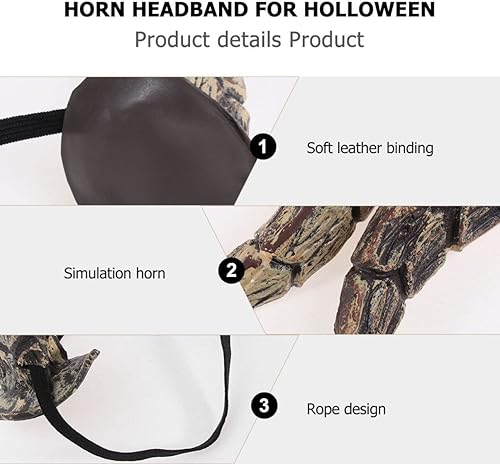 Miniatura 7 de NUOBESTY Diadema de cuerno de simulación de animales de Halloween, Halloween, cuerno de demonio, para Halloween, cosplay, accesorios para el cabello