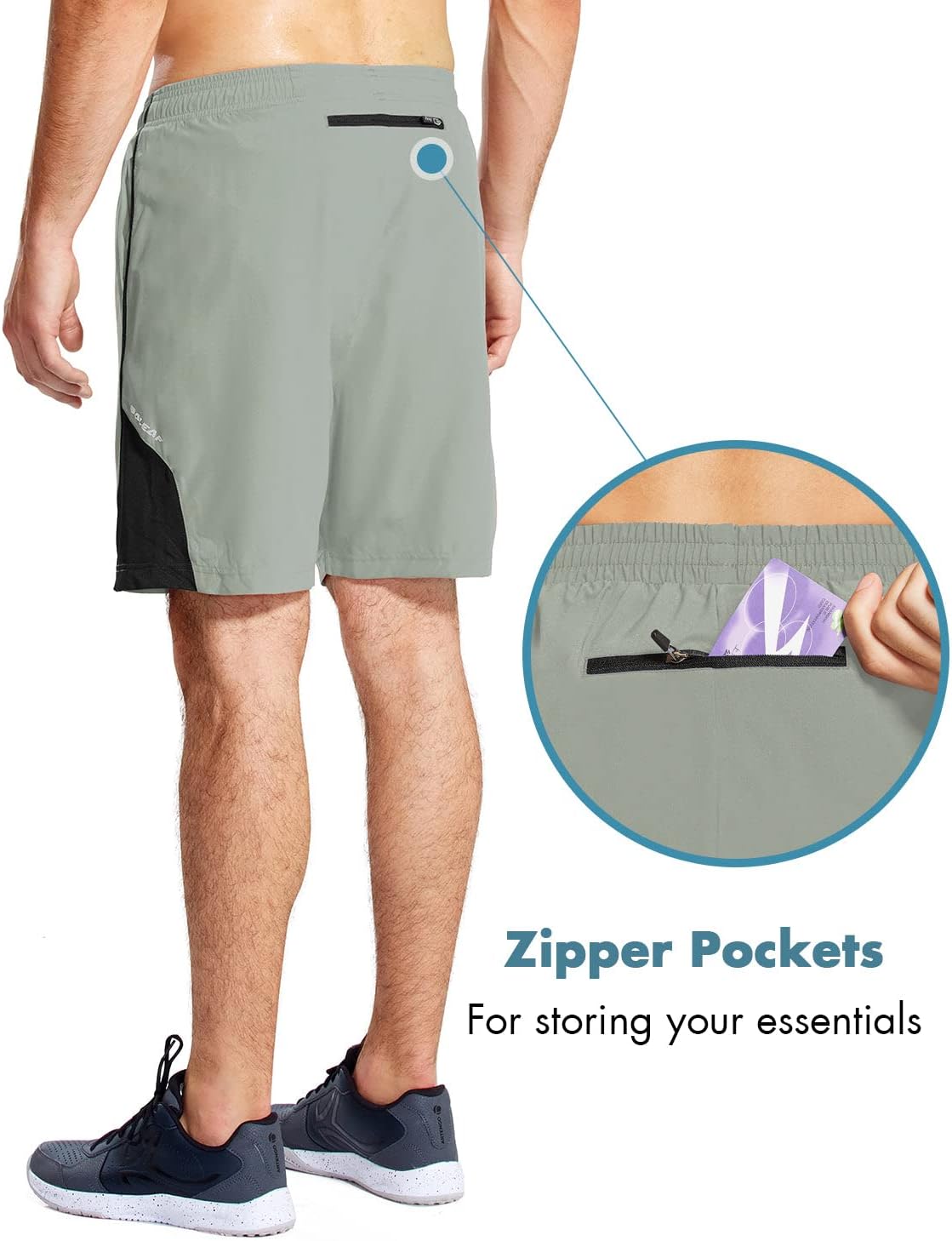 baleaf Men's 7" Running Shorts with Mesh Liner Zipper Pocket for Athletic Workout Gym - Image 3