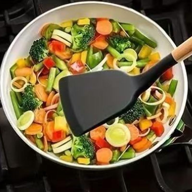 43 piece Set of Silicone Suitable for Non stick Pans with Wooden Handles Cooking Spoons Spatulas