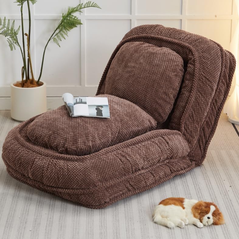 Justerbar hundsäng för vuxna, 5-läges hopfällbar hundsäng i mänsklig storlek, extra stora molnsängar för vardagsrum och sovrum (brun)