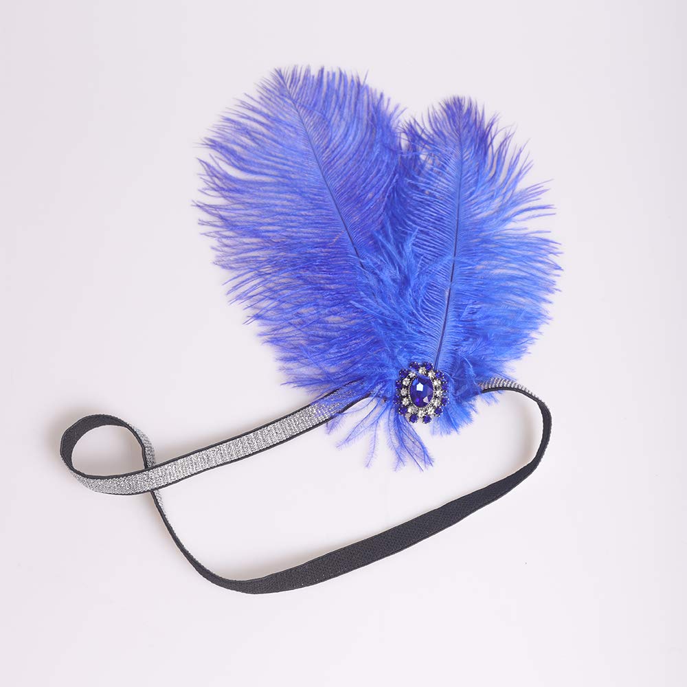 Anglacesmade 1920s Flapper Peacock Feather Headband Royal Blue with Elastic Band Costume Feather Headpiece Great Gatsby Hair Jewelry for Women and Girls - Image 4