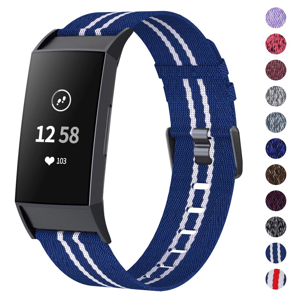 NANW Woven Bands Compatible with Fitbit Charge 3 Bands and Charge 3 SE Band, Soft Breathable Fabric Replacement Wristbands Strap Sports Accessories for Women Men, Large Small