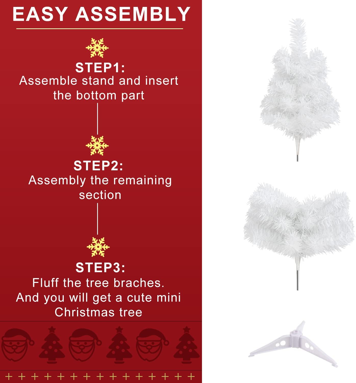 CCINEE 2Ft Artificial Christmas Tree, White Mini Tabletop Xmas Tree with Plastic Stand 80 Branches Tips for Christmas Party Supplies Home Indoor Decoration