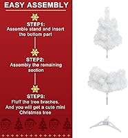 Vista 38 de CCINEE 3Ft Artificial White Tabletop Hinged Christmas Tree with Metal Stand - 130 Branch Tips Mini Christmas Tree for Xmas Party Supplies Home