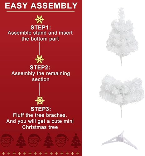 Vista 38 de CCINEE 3Ft Artificial White Tabletop Hinged Christmas Tree with Metal Stand - 130 Branch Tips Mini Christmas Tree for Xmas Party Supplies Home