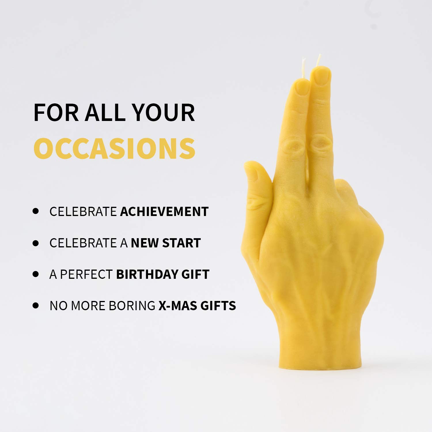 Vela gesto de mano GUN – Tamaño grande de la mano real 21 x 10 x 6 cm – Estatua hecha a mano – Decoración del hogar – Cumpleaños, oficina, regalo de inauguración de la casa (Amarillo)