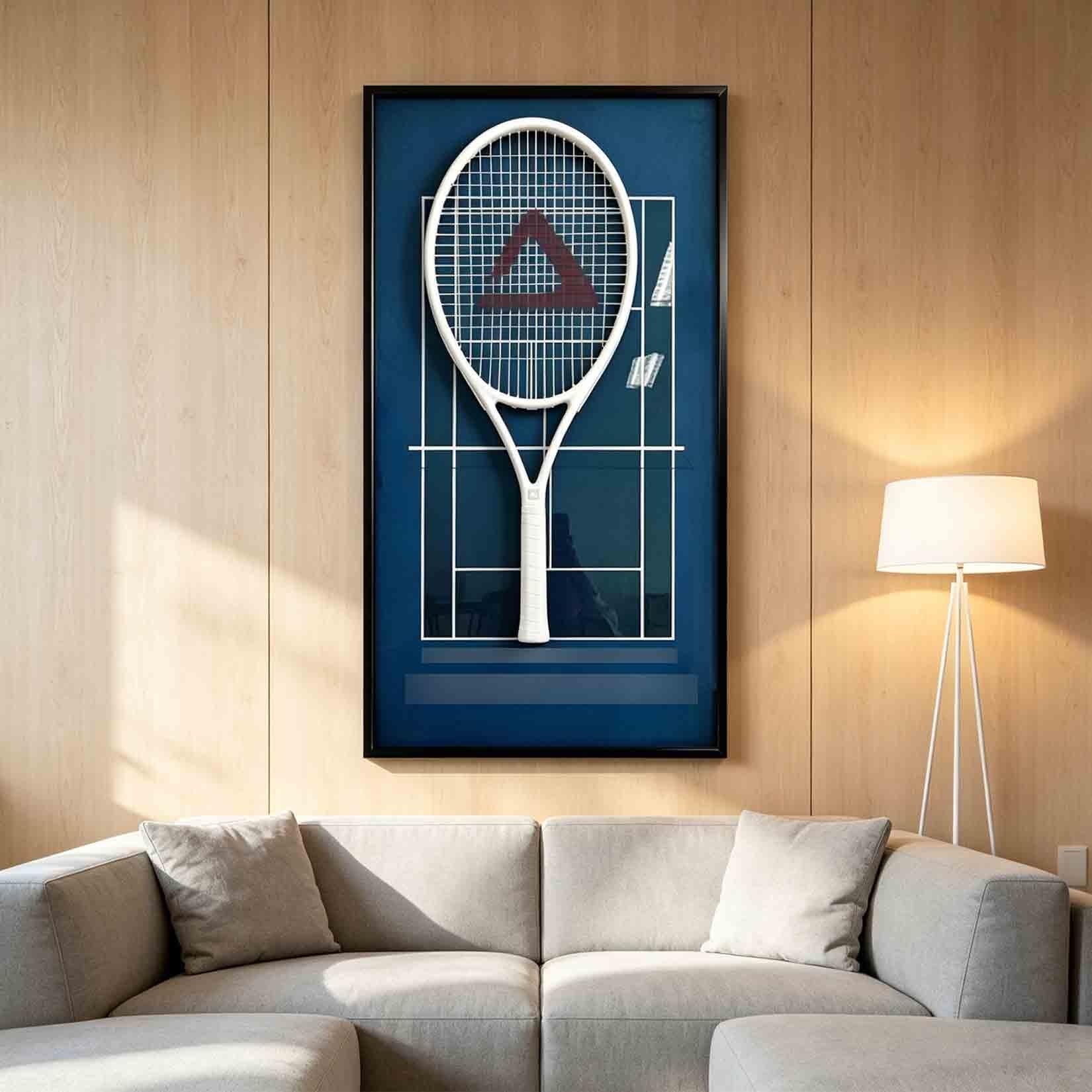 Cornice per Racchetta da Tennis - cornice espositiva con retro in lino per Casa, Soggiorno, Camera da Letto per esposizione di attrezzi sportivi (40 x 80 cm)(B)