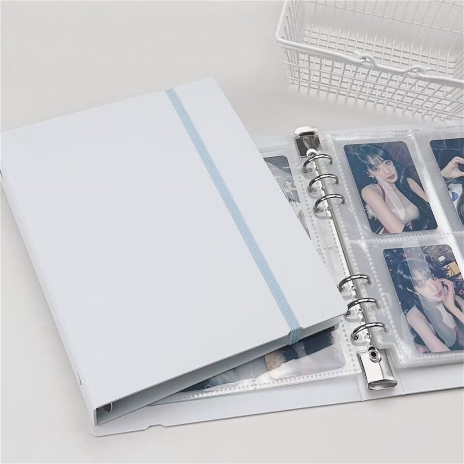 Album Fotos A5 Photocard Binder Cover Photo Album Simple Collect 3inch Idol Card Storage Loose-Leaf(White set)