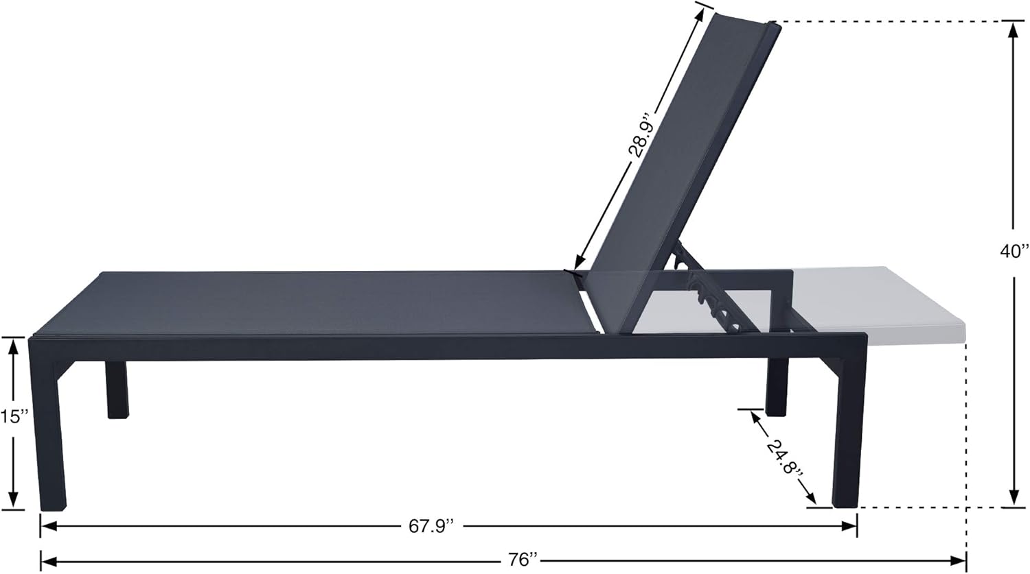 Kozyard Modern Full Flat Alumium Patio Reclinging Adustable Chaise Lounge with Sunbathing Textilence for All Weather, 5 Adjustable Position, Very Light, Anti-Rusty (Gray)