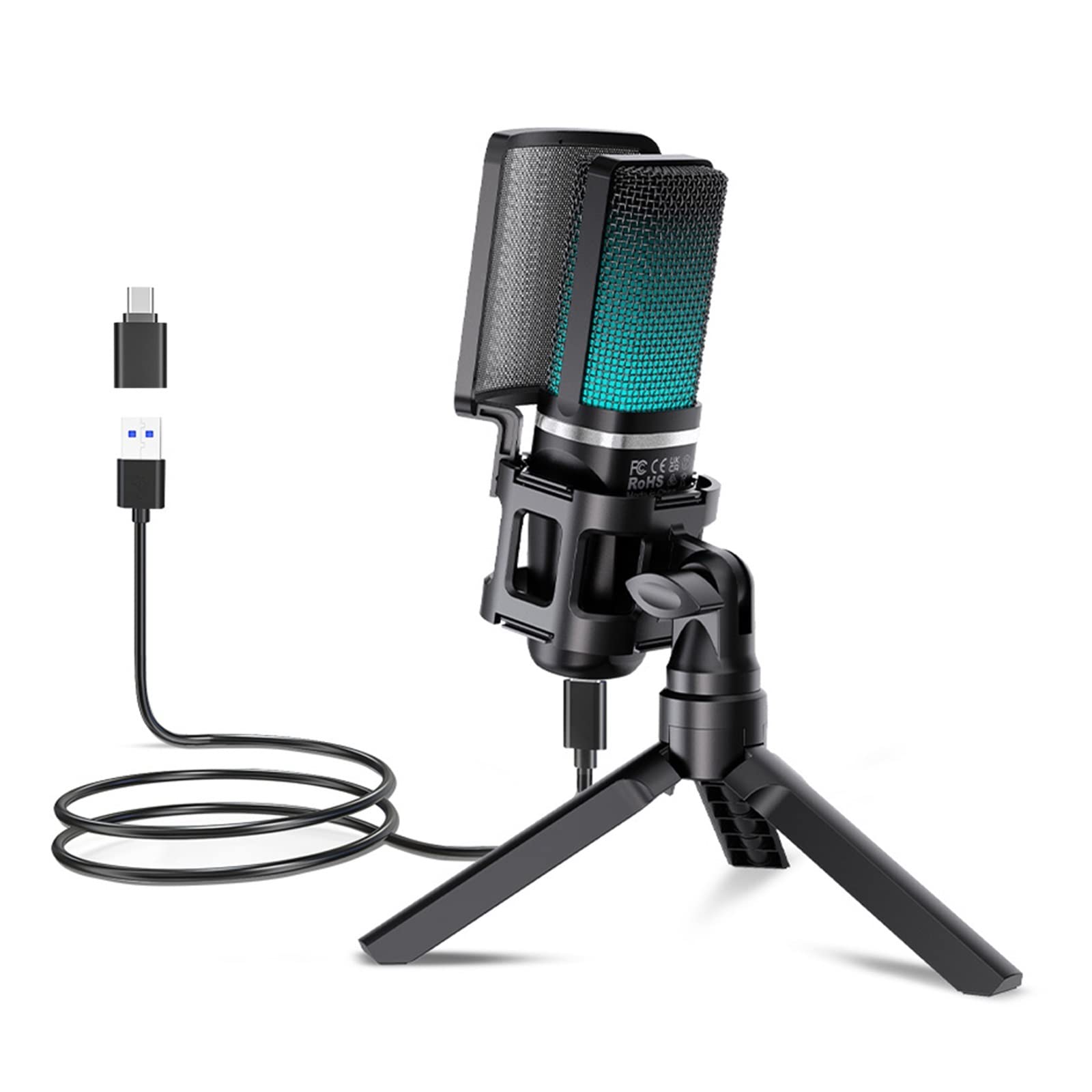 Microphone USB PC Mac pour streaming enregistrement studio avec bouton muet