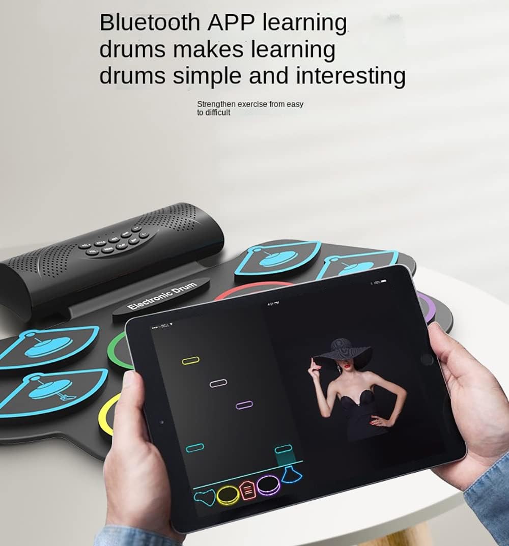 Rainbow Silicone Electronic Drum With 9 Pad, Support Bluetooth/APP External Sound Drum Set, Support Android And IOS, For Kids, Teens, And Adults Beginner