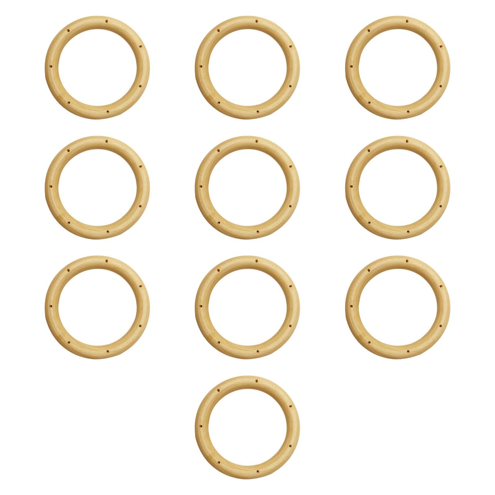 Fancyes 20 Pieces Wind Chime Circles Top Circles Wooden Ring Handmade Homes Wood Rings Wind Chime Frame for DIY Crafts Children's Toys, 7cm 7 Hole