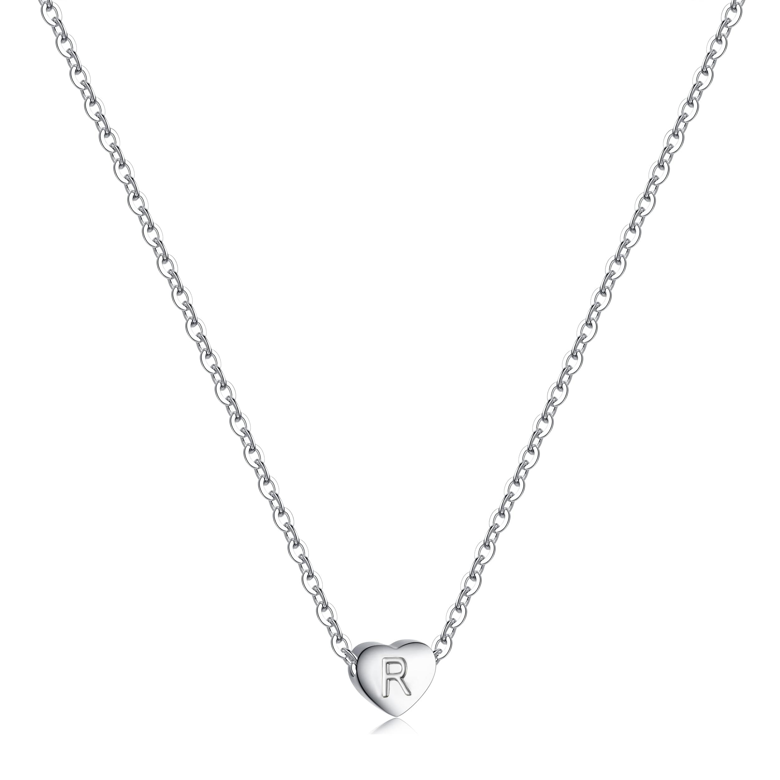 RWQIAN Mujer Plata Corazón Iniciales Collar Alfabeto Cadena Letra Colgante Corazón Acero Inoxidable Colgante Iniciales A-Z Letra Cadena Regalo 38+5CM (16 + 2")