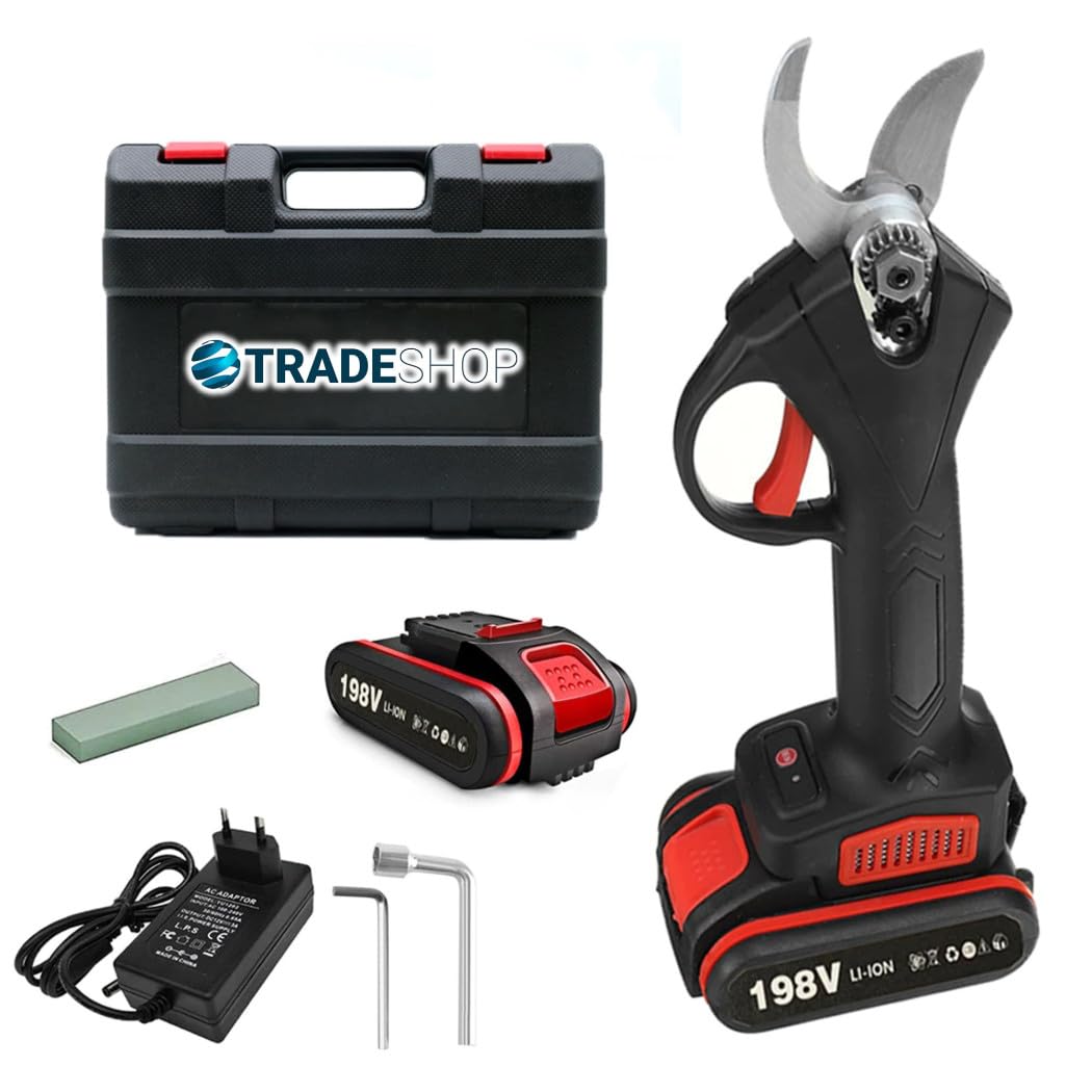 Trade Shop - Forbice Da Potatura A Batteria Cesoia Tronca Rami 24v Cordless 2 Batterie 1.0ah