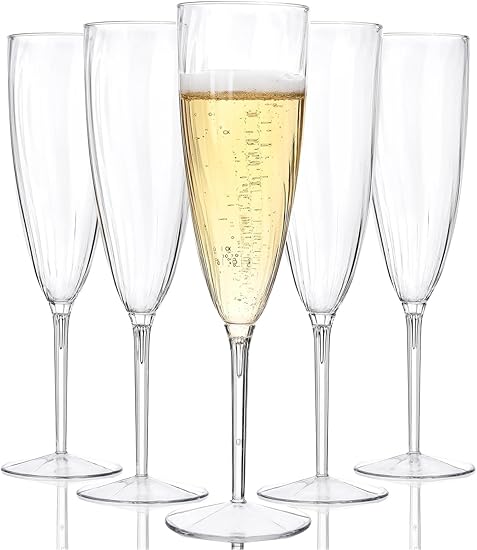 WDF 36PCS Clear Champagne Flutes Plastic - 6 OZ Clear Disposable Champagne Flutes Party Supplies for Wedding/Birthday/Parties