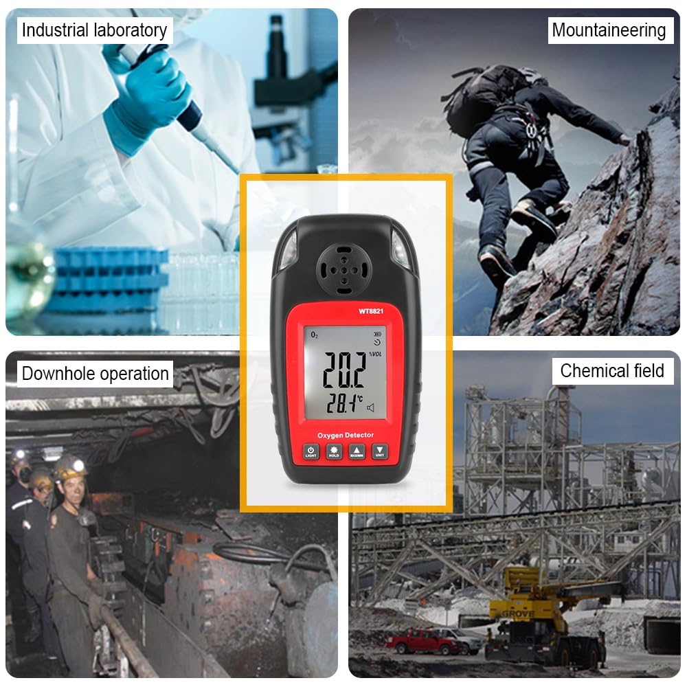 DEWIN Rilevatore di Ossigeno,0~25% Rilevatore di Gas Ossigeno misuratore ossigeno aria Vol Rilevatore Gas Portatile O2 Analizzatore di Ossigeno Tester con Display LCD WT8821