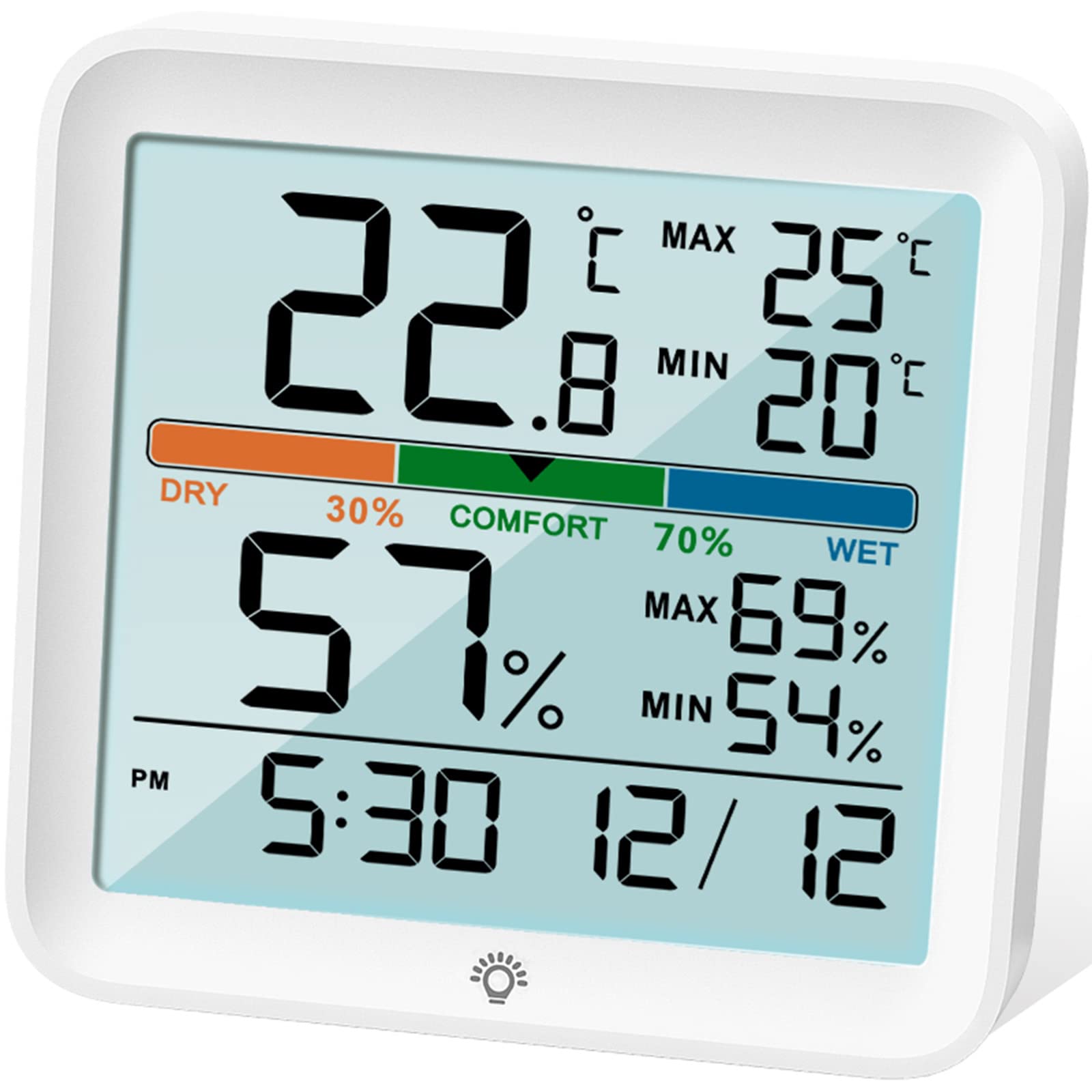 NOKLEAD Hygrometer Indoor Thermometer Digital Thermo-Hygrometer Temperature and Humidity Meter Room Climate Indicator with Calibration Touchable Night Light, Comfort Display MAX/MIN Data Sets (B098NP5G71) Amazon Price History, Amazon Price Tracker