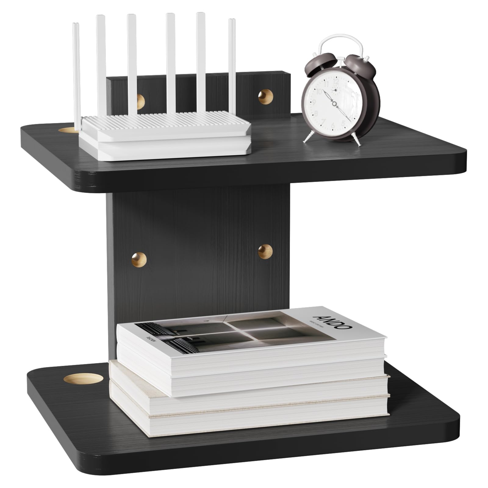 WALI Mensola sospesa per TV, può contenere fino a 10 kg, ripiani in legno da parete sotto il ripiano TV per lettori DVD, decoder via cavo, router, console di gioco, accessori decorativi per soggiorno