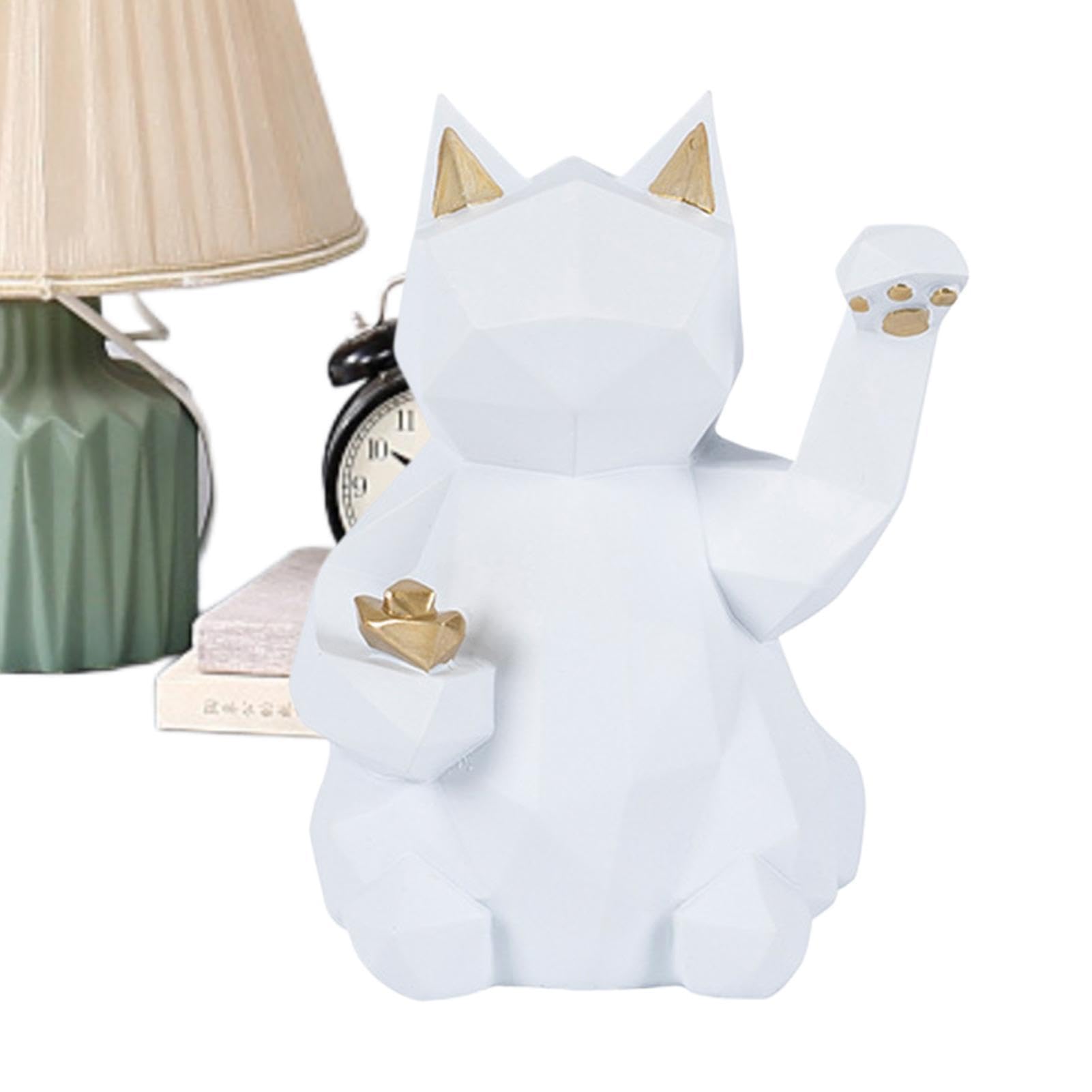 Chat géométrique en résine figurine de chat oscillante pour décoration maison et bureau