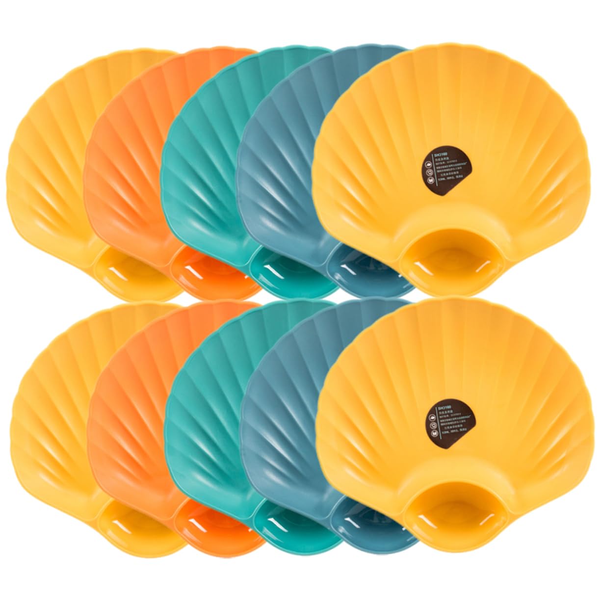 OUNONA 10pcs Mixed Color Snack Dip Plates Reusable Fruit and Food Dishes Unique Shell Shape for Appetizers Dips and Snacks for Picnics and Parties