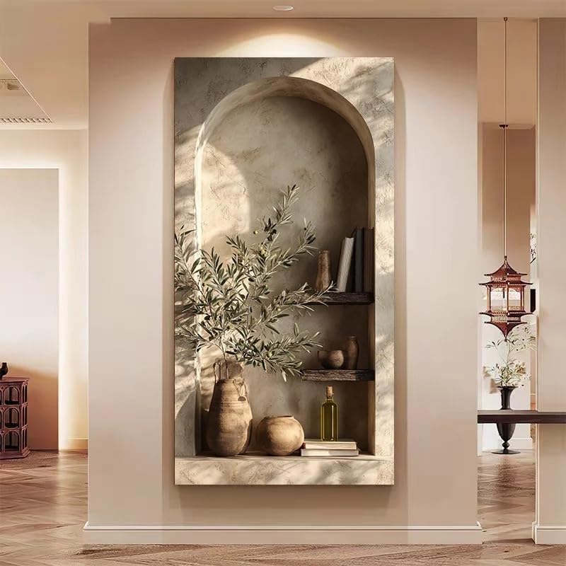 Tableau de branches d'olivier pour salon chaleureux deco murale moderne grand format