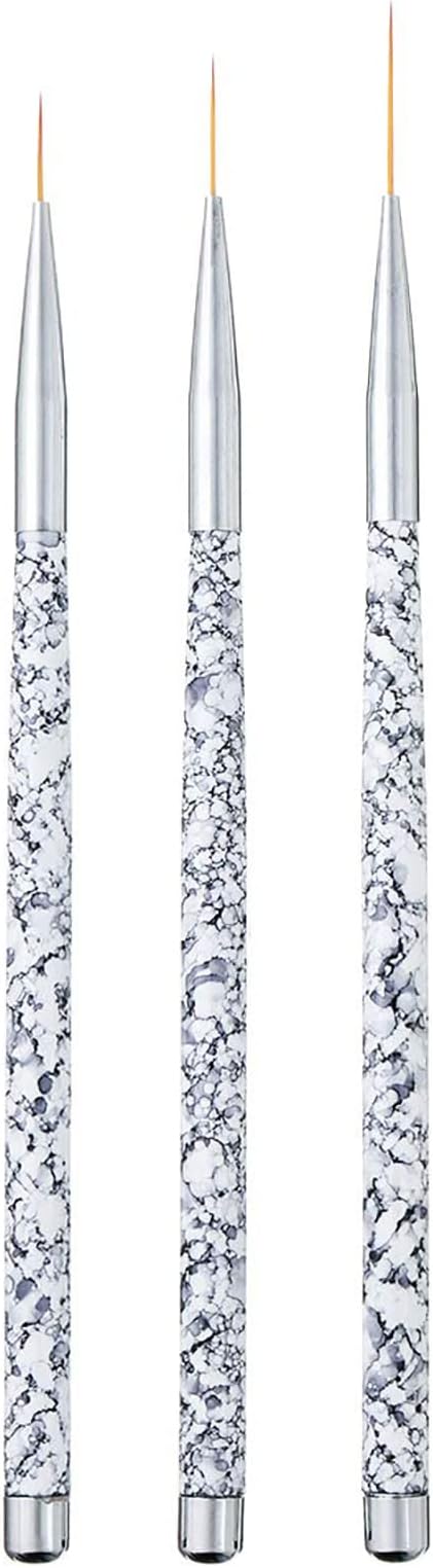Excefore Professional Nail Art Liner, 3PCS Brush UV Gel Painting Acrylic Nail Brushes Striping Brushes for Short Strokes, Details, Blending, Elongated Lines (White Marble)