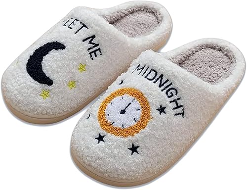 ajobity Meet Me at Midnight Merch - Pantuflas lindas para mujer zapatos casuales para parejas pantuflas de forro polar de dibujos animados pantuflas