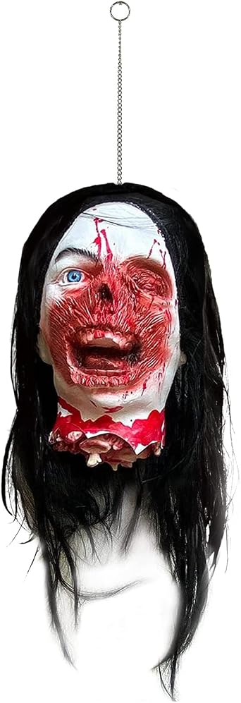 CAFELE Halloween قطع الرأس الدعامة مع شعر مستعار دموي زاحف مخيف Zombie Latex Hanging Severed Head Halloween Party Cosplay