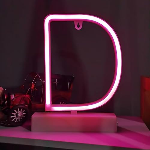 Miniatura 3 de Letrero de letras de neón con letras D, letrero luminoso con 26 letras del alfabeto, luces de neón decorativas para pared, color blanco cálido,