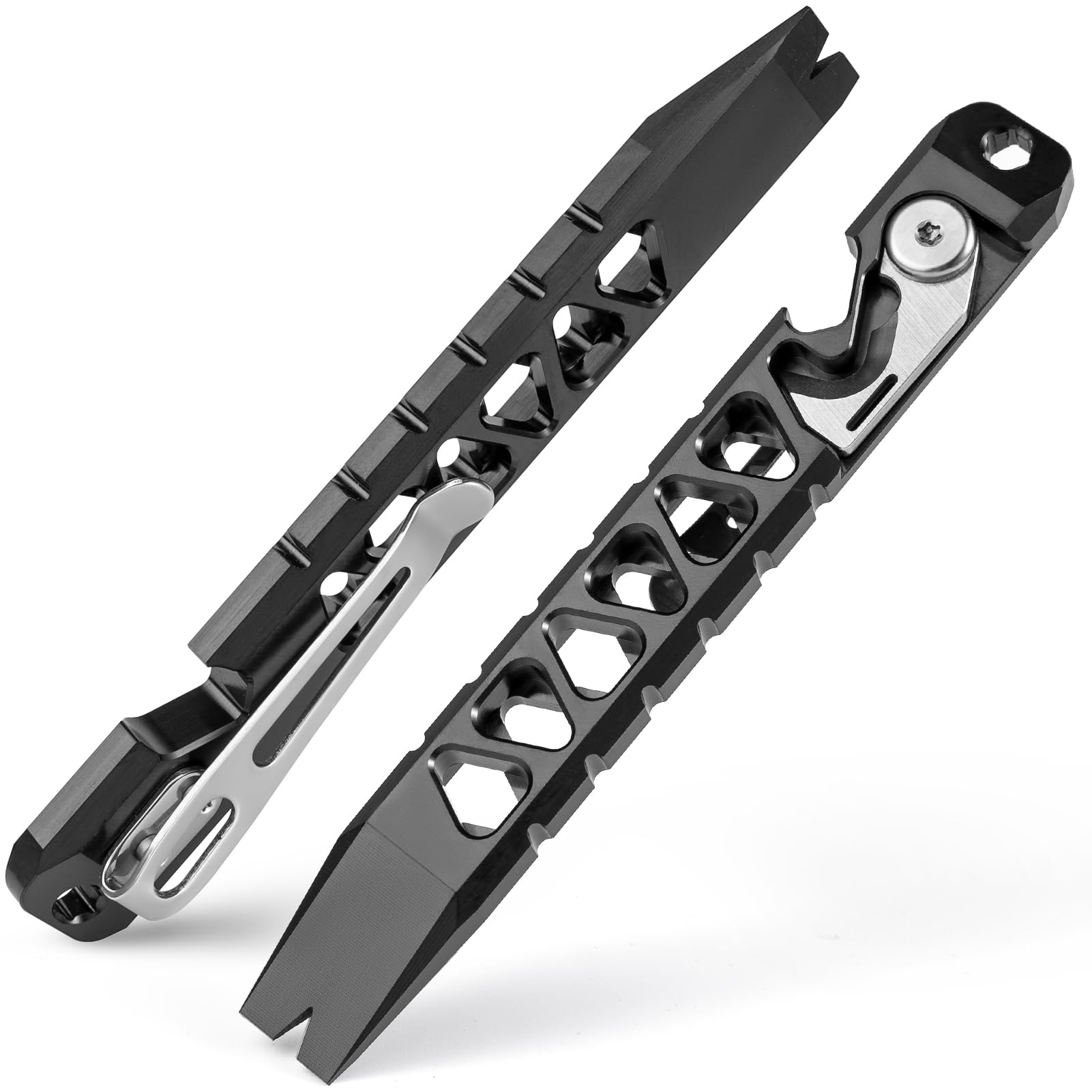 TISUR Titanium EDC Pry Bar, Keychain Multitool, Pocket Tool With Bottle Opener, Outdoor Tool for Men, Black With Clip