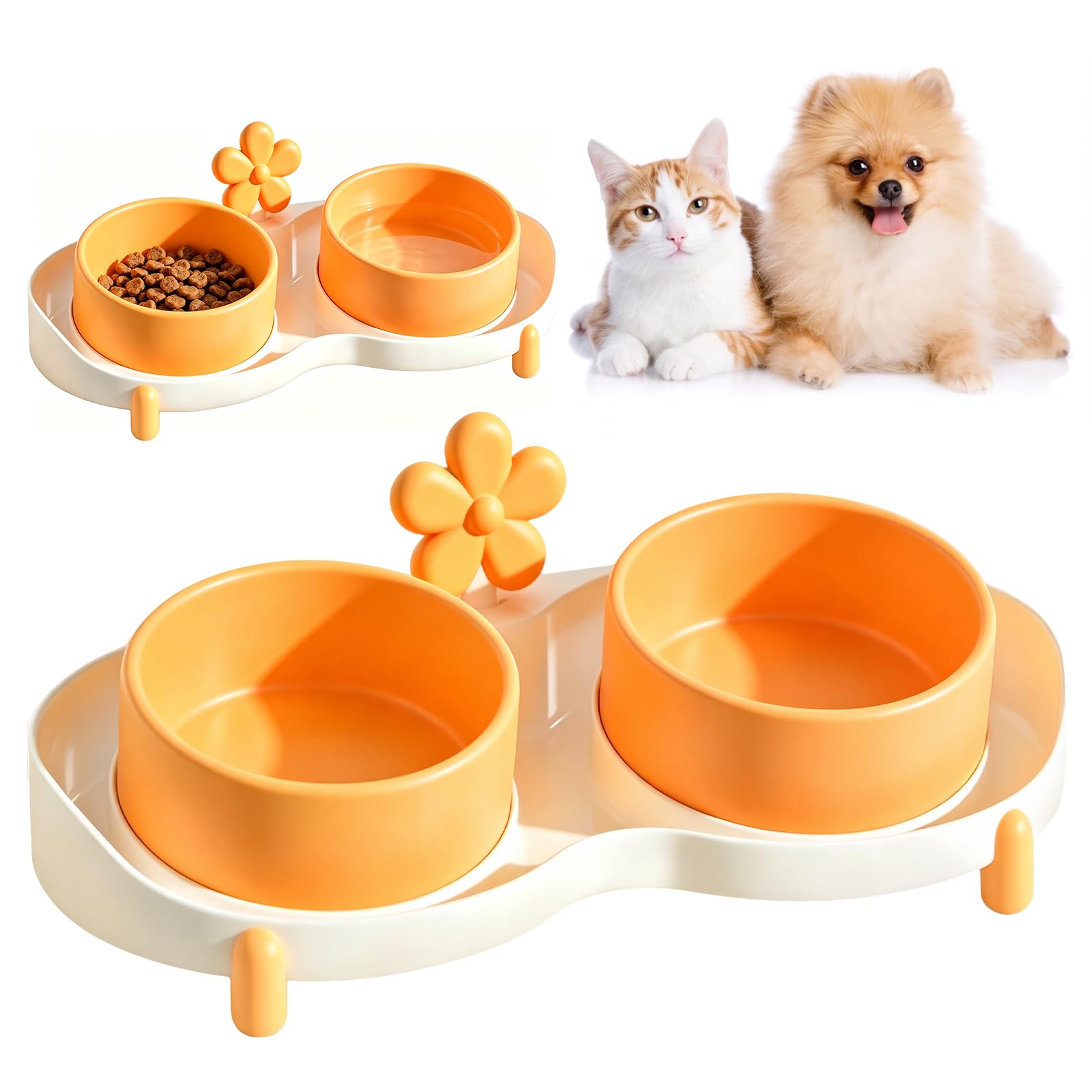 Elevated Dog Food Water Bowl - 2 X 400ml Raised Dog Bowls with Stand Non Skid-Double Feeding Bowl 15° Tilted Pet Bowls with Splash Proof Guard Double Dog Feeding Bowl for Small Medium Dogs Cats Puppy