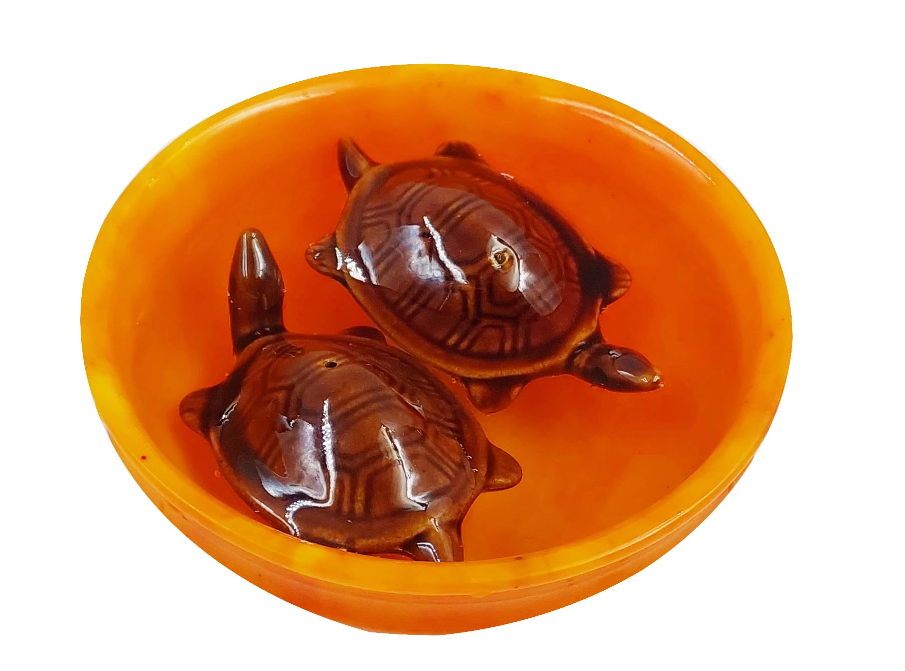 eshoppee Feng Shui 2 Floating Tortoise in Amber Color Resin Bowl Showpiece - 11 cm-image-34