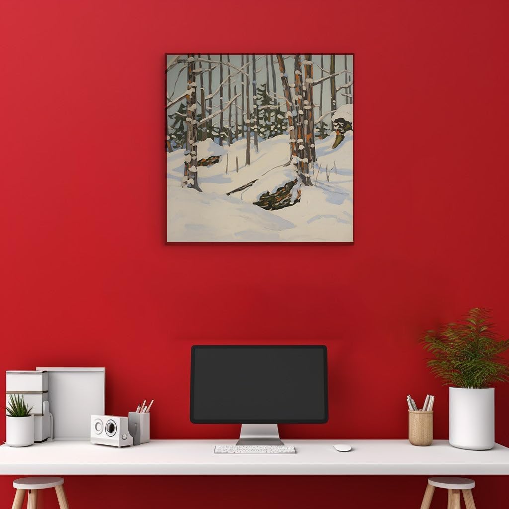 Canvas for Living room. Whispering Winter: A Serene Snow-Covered Forest Captured on Canvas, 27 x 18 inch Canvas Wall Art - Modern Home Decor